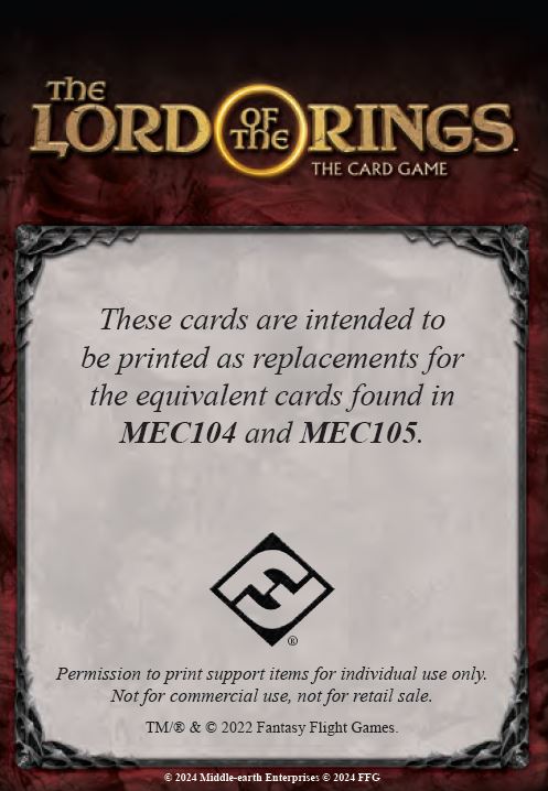 Replacement cards for Elves and Gondor Starter Decks
